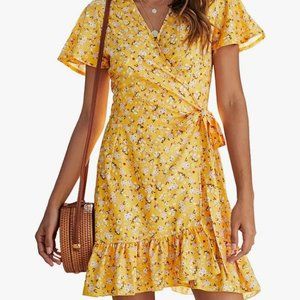 NEW Yellow floral V neck ruffle dress